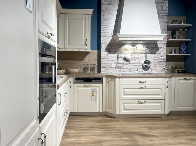 Landhausküche Castello Holzwerkstoff Magnolia Gewischt Weiß Inklusive E-Geräte