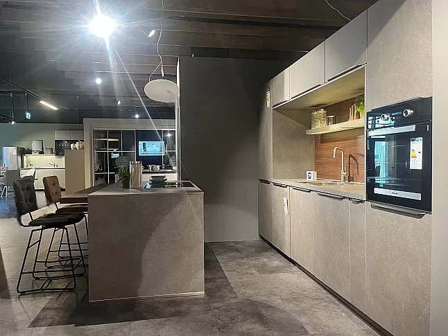 Inselküche Stone Art Steinoptik Hellgrau