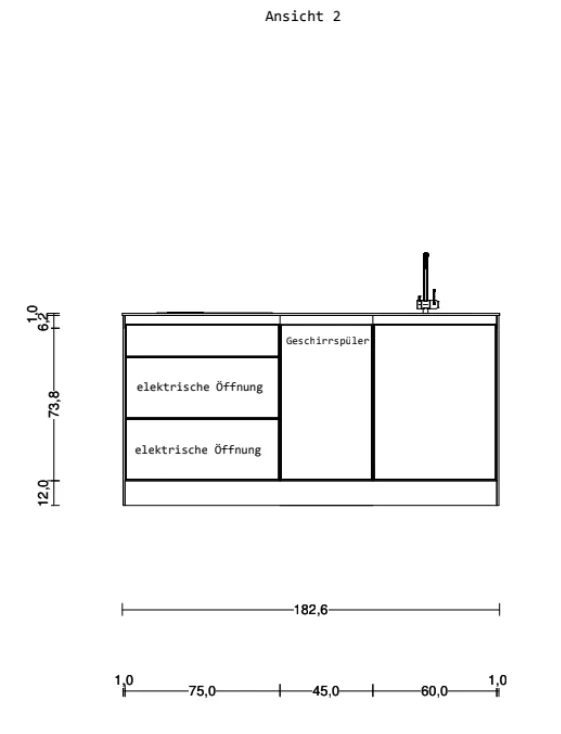 Küche b3 DFK2 Laminat Kunststoff 95 Anthrazit