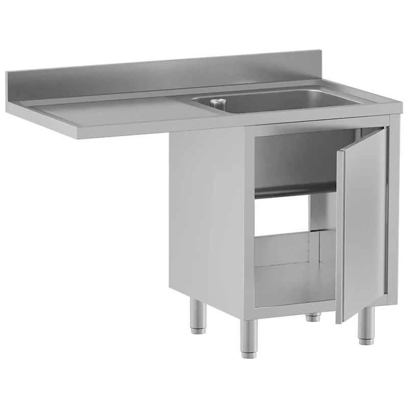 Spültisch mit 1 Becken, Abtropffläche links, auf Unterschrank mit 1 Drehtür und Geschirrspülerplatz - L1411/VAD-SS3