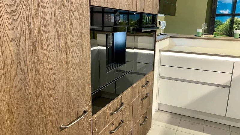 Küche Base Ergo Glas Schneeweiß Weiß Echtholz Espresso Braun Arbeitsplatte Keramik Beige Mit Beleuchtung