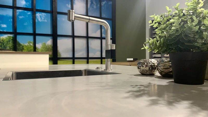 Küche Base Ergo Glas Schneeweiß Weiß Echtholz Espresso Braun Arbeitsplatte Keramik Beige Mit Beleuchtung