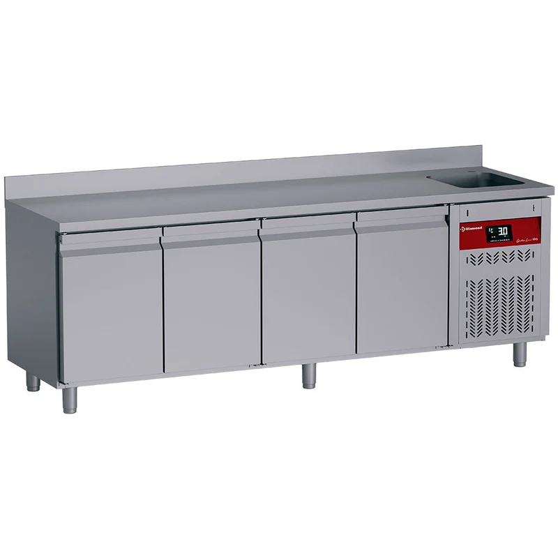 Umluft- Kühltisch "für die Wand", 4 Türen GN 1/1, 550 Lit. mit Spüle - DT224/P9H-DV