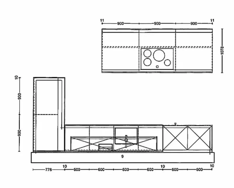 Küche b3 Monoblock 50 Nussbaum Weiß