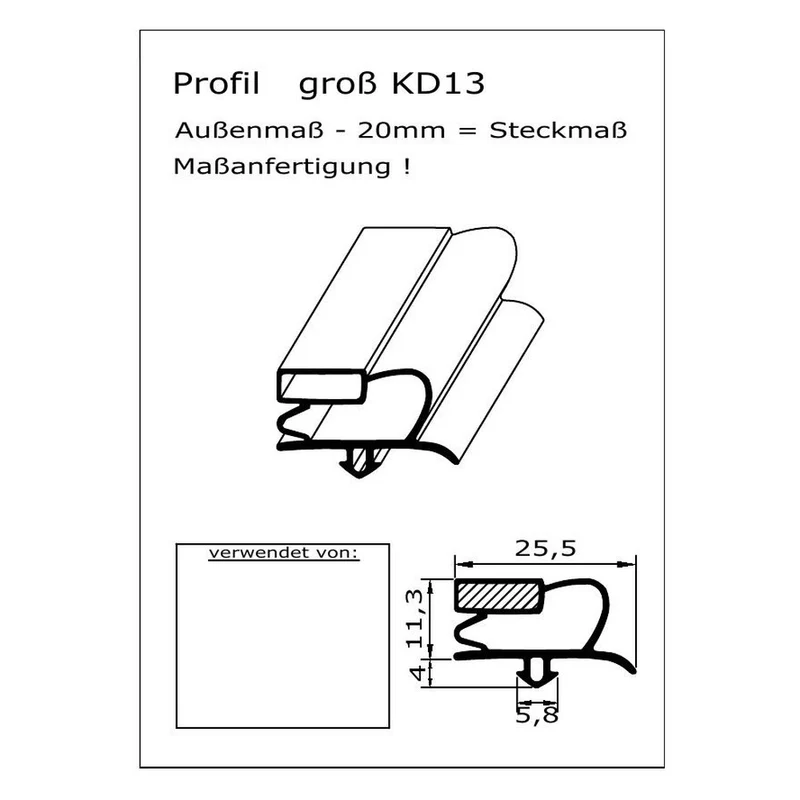 Magnetdichtung - Profil KD13 inkl. Magnetband - Länge: 2000mm