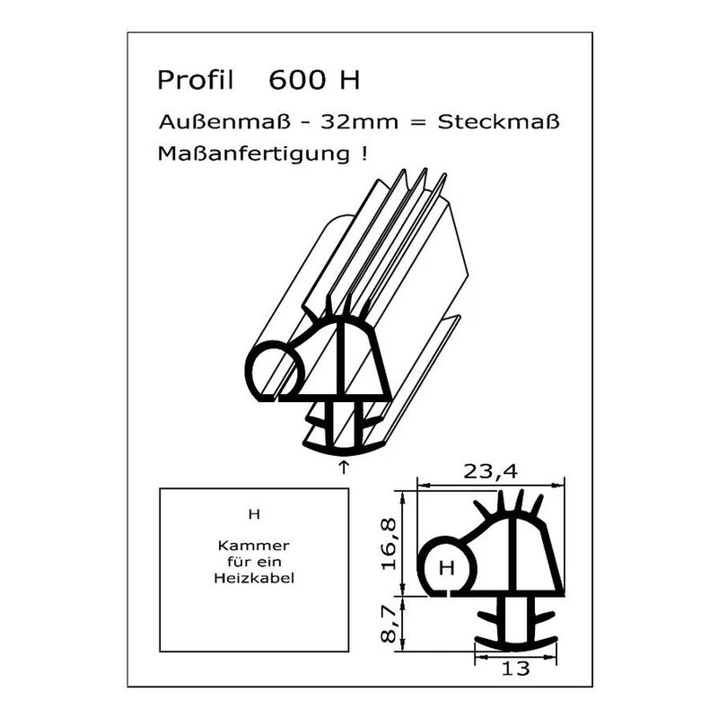 Profil ohne Magnet - Profil 600-H - Länge: 2000mm