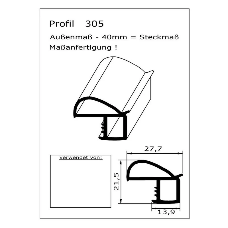 Profil ohne Magnet - Profil 305 - auf Maß