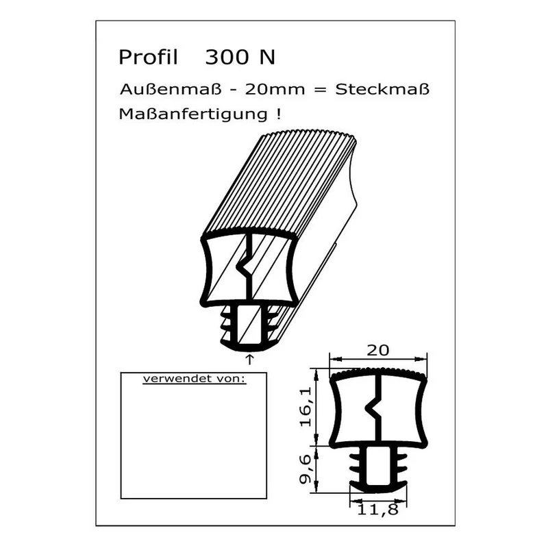 Profil ohne Magnet - Profil 300N - Länge: 2500mm