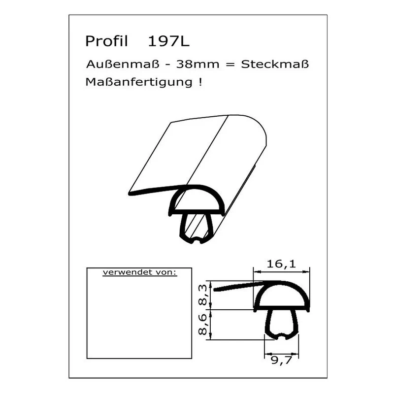 Profil ohne Magnet - Profil 197L - auf Maß