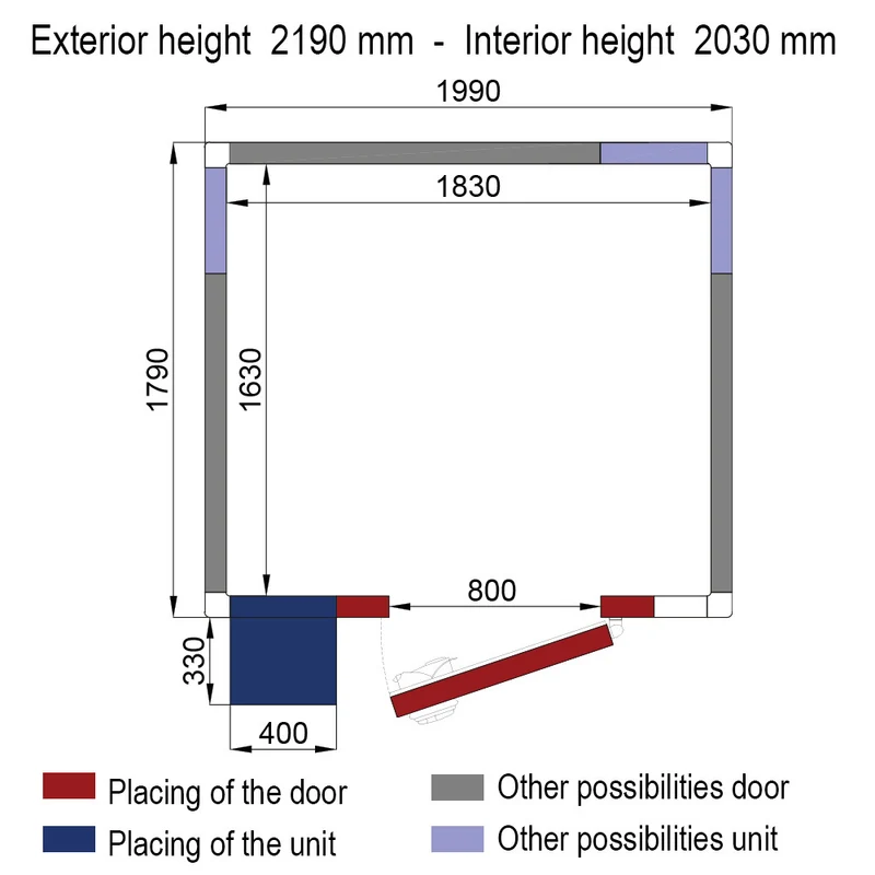 Tiefkühlzelle 6,06 m³ mit Huckepackaggregat , 80 mm Isolierung, WR-Z2020-8U-R2