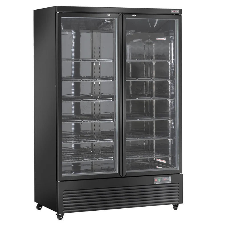Gewerbe-Glastürkühlschrank 1085L , 2 Türen , Schwarz, WR-VP99-2B