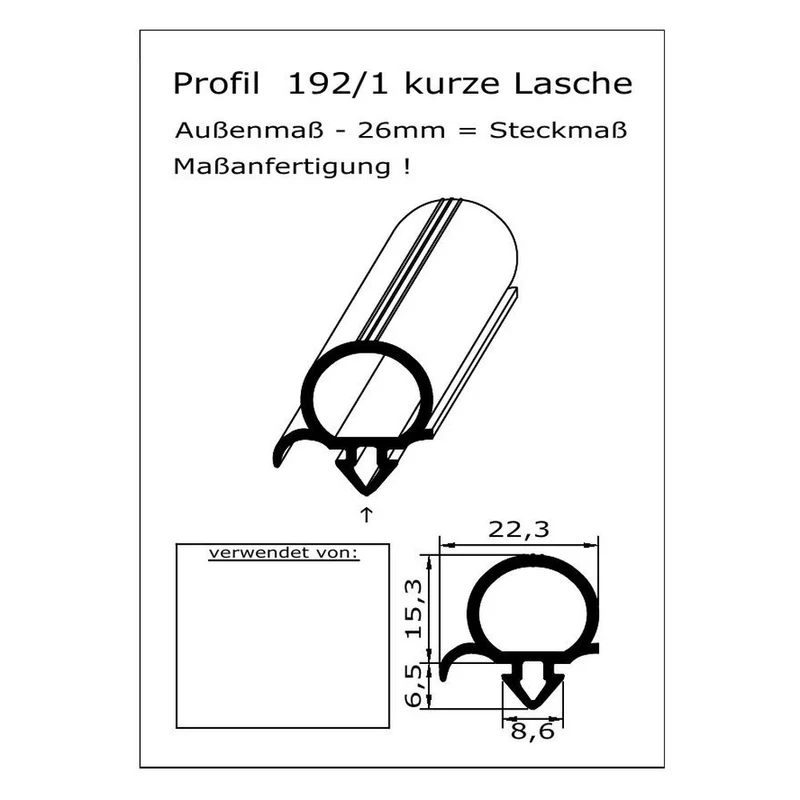 Profil ohne Magnet - Profil 192-1 - auf Maß
