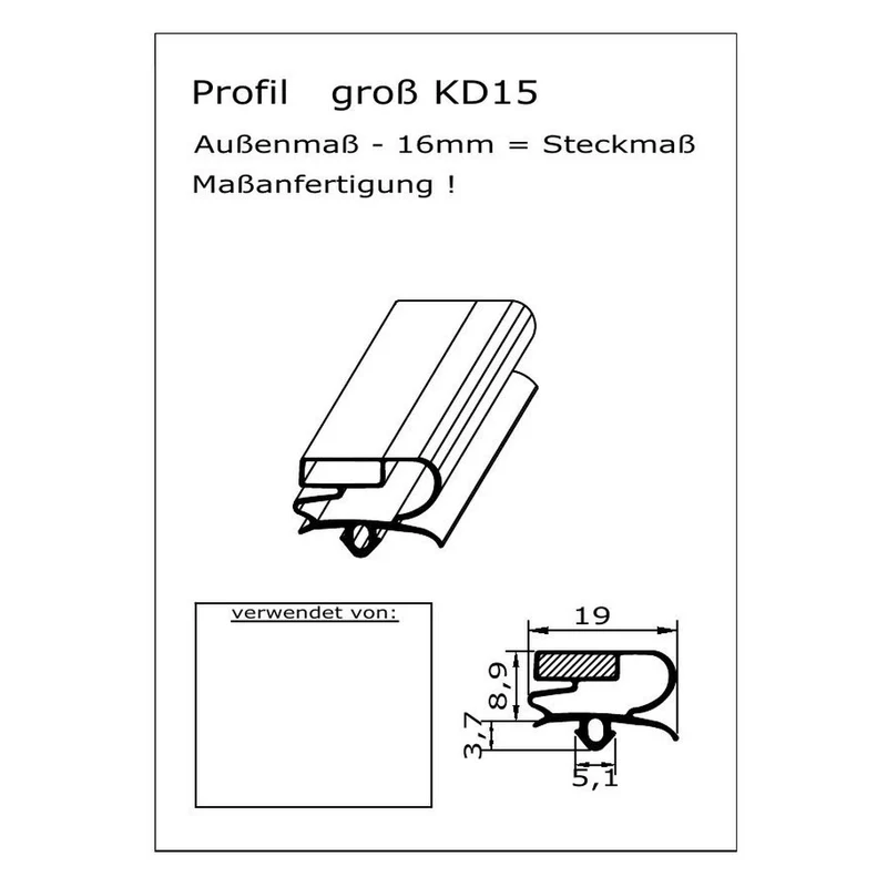 Magnetdichtung - Profil KD15 inkl. Magnetband - auf Maß