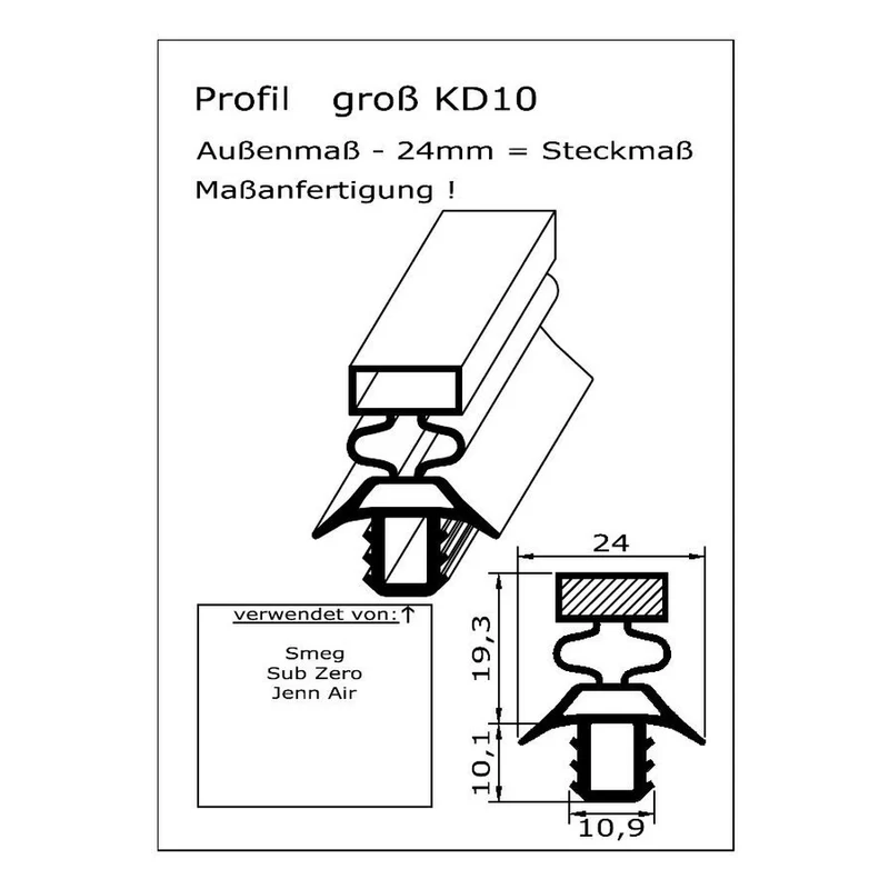 Magnetdichtung - Profil KD10 inkl. Magnetband - Länge: 2500mm