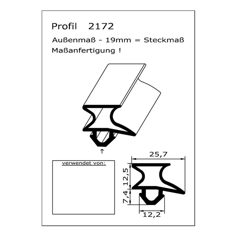 Profil ohne Magnet - Profil 2172 - Länge: 2100mm