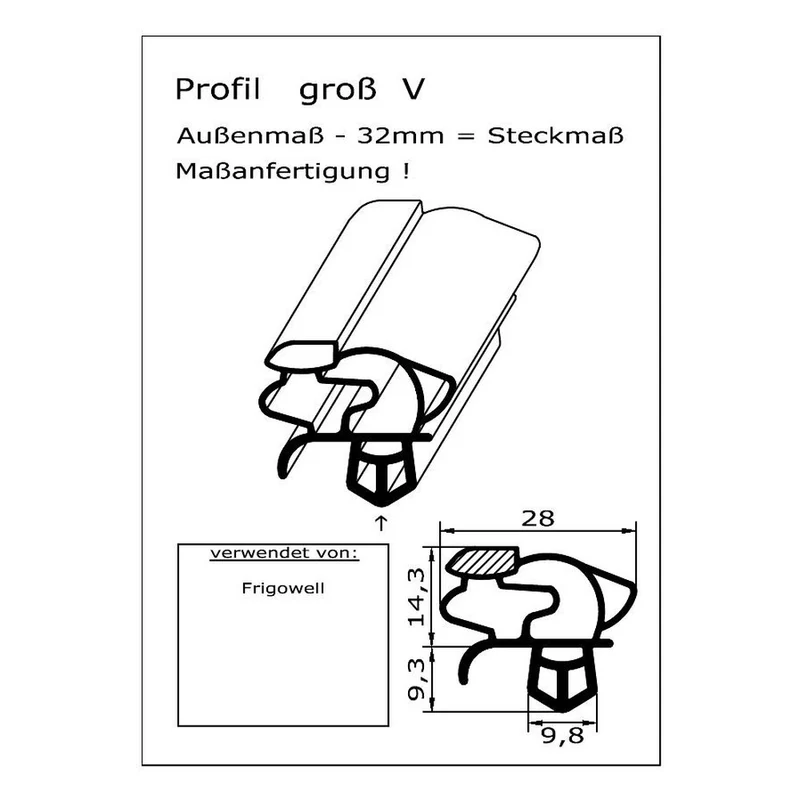 Magnetdichtung - Profil groß V inkl. Magnetband - Länge: 2000mm