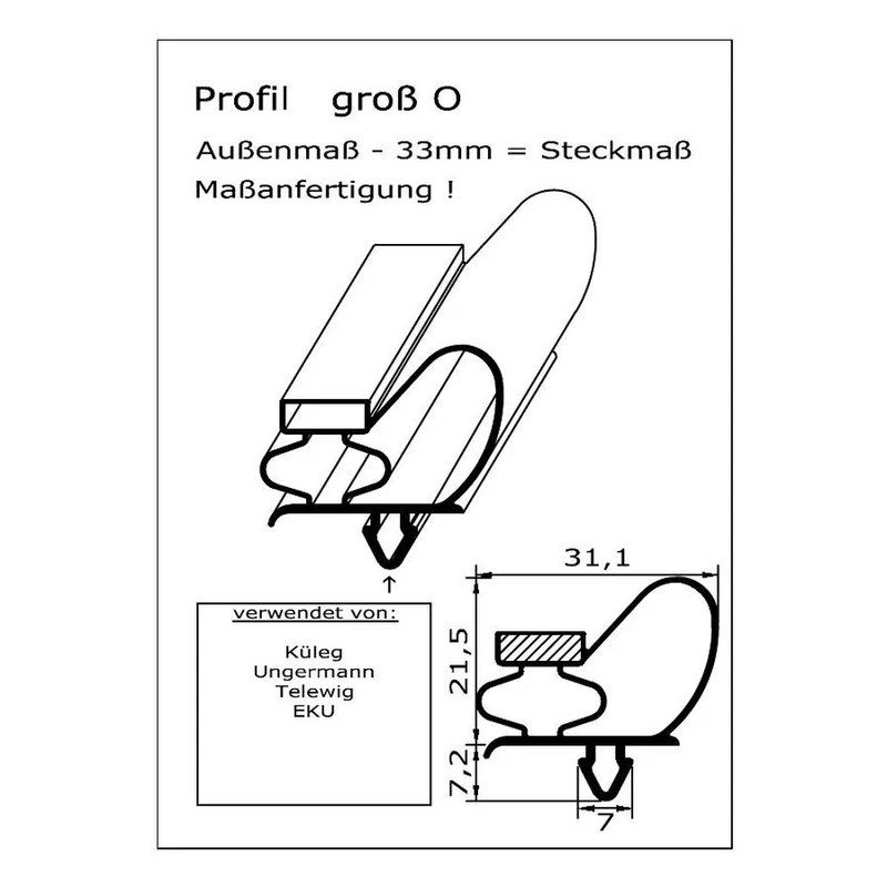Magnetdichtung - Profil groß O inkl. Magnetband - Länge: 2500mm