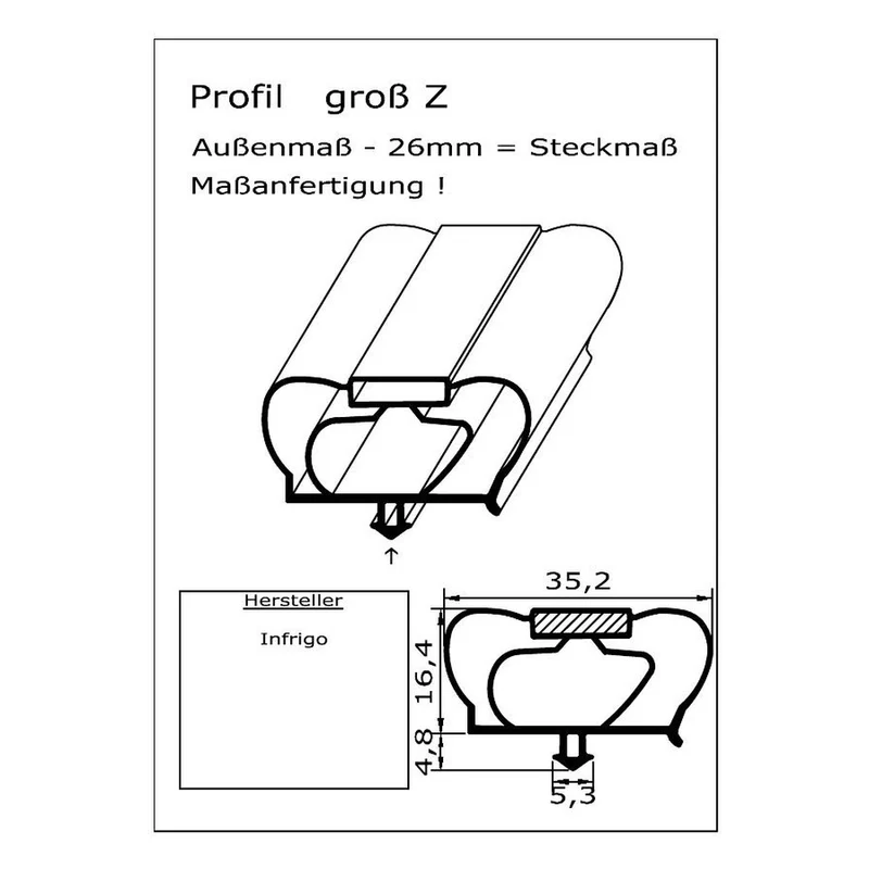 Magnetdichtung - Profil groß Z inkl. Magnetband - Länge: 2000mm