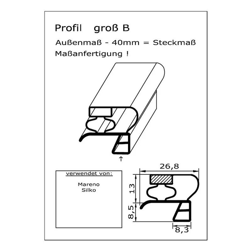 Magnetdichtung - Profil groß B inkl. Magnetband - Länge: 2000mm