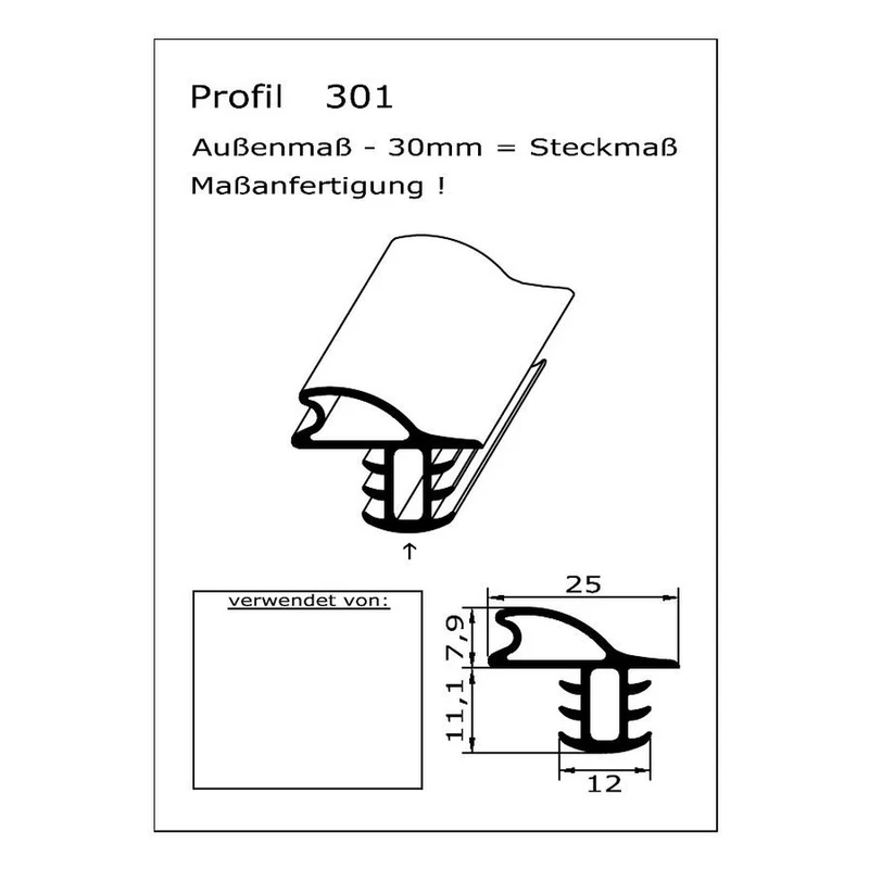 Profil ohne Magnet - Profil 301 - auf Maß
