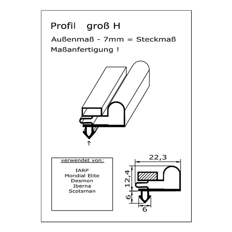 Magnetdichtung - Profil groß H inkl. Magnetband - Länge: 2000mm