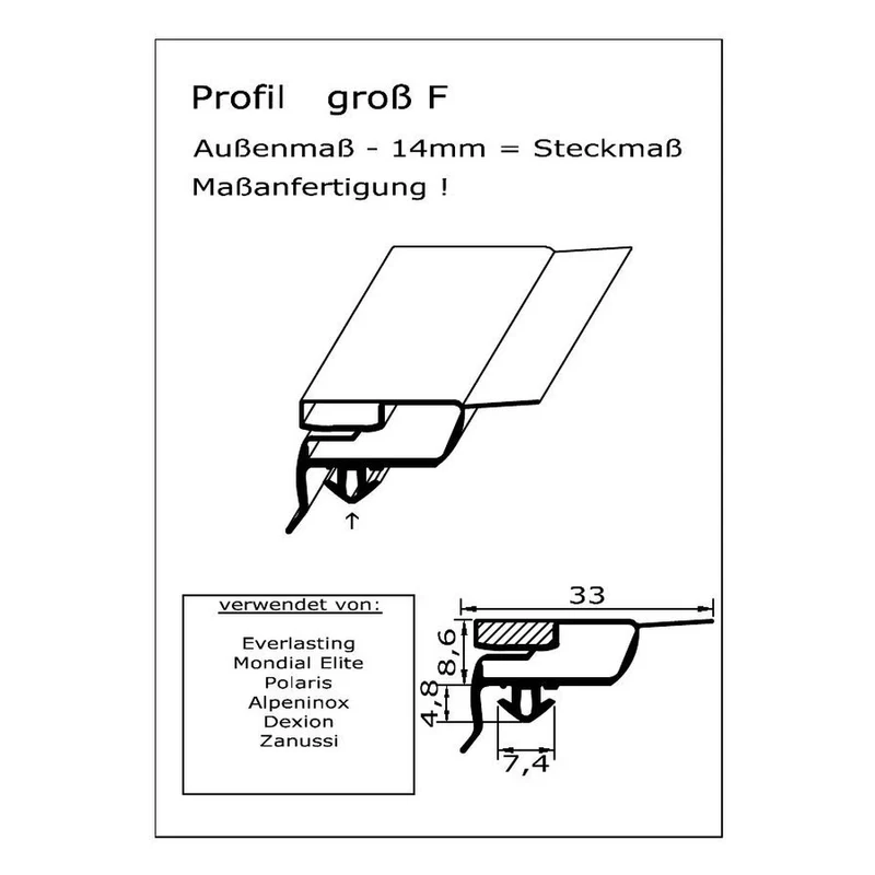 Magnetdichtung - Profil groß F inkl. Magnetband - Länge: 1800mm