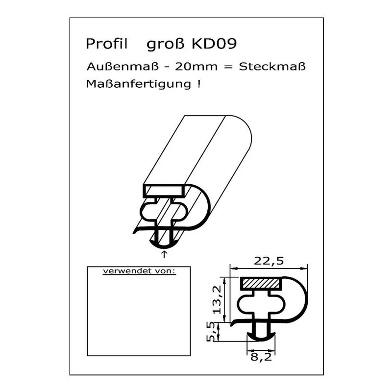 Magnetdichtung - Profil KD09 inkl. Magnetband - Länge: 2500mm