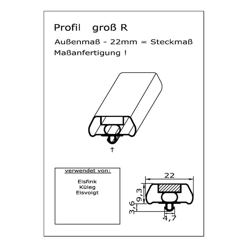 Magnetdichtung - Profil groß R inkl. Magnetband - Länge: 2000mm