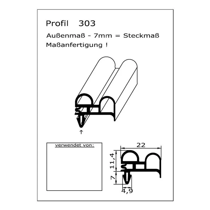 Profil ohne Magnet - Profil 303 - Länge: 2000mm
