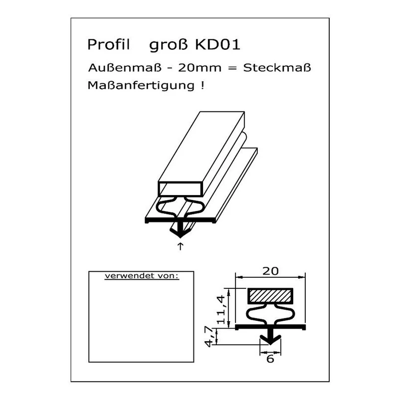 Magnetdichtung - Profil KD01 inkl. Magnetband - Länge: 2500mm