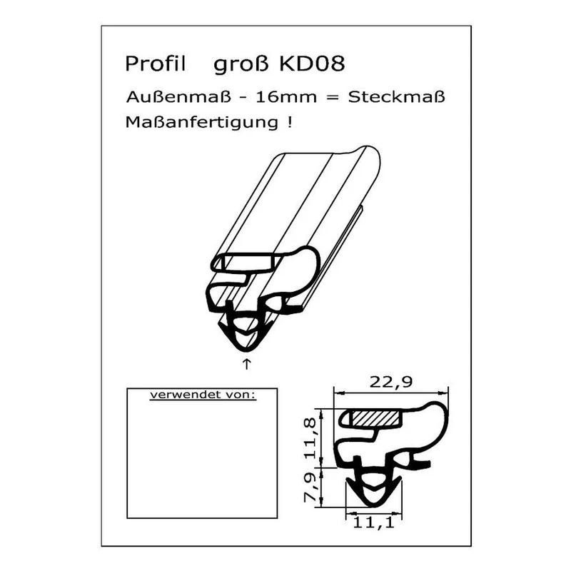 Magnetdichtung - Profil KD08 inkl. Magnetband - Länge: 2000mm