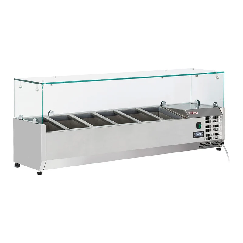 Profi Kühlaufsatz für 6x GN 1/4 , Edelstahl & Glas , 140 cm, WR-SX14-V2