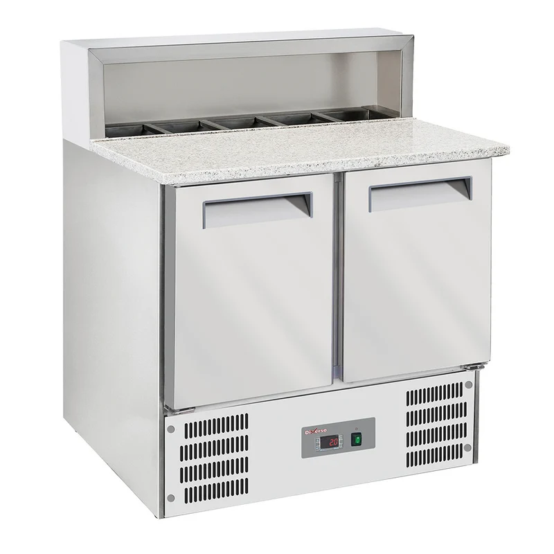 Pizzakühltisch mit Granit-Arbeitsplatte & Kühlaufsatz , 2 Türen, 90 cm, WR-SRP6-Z2
