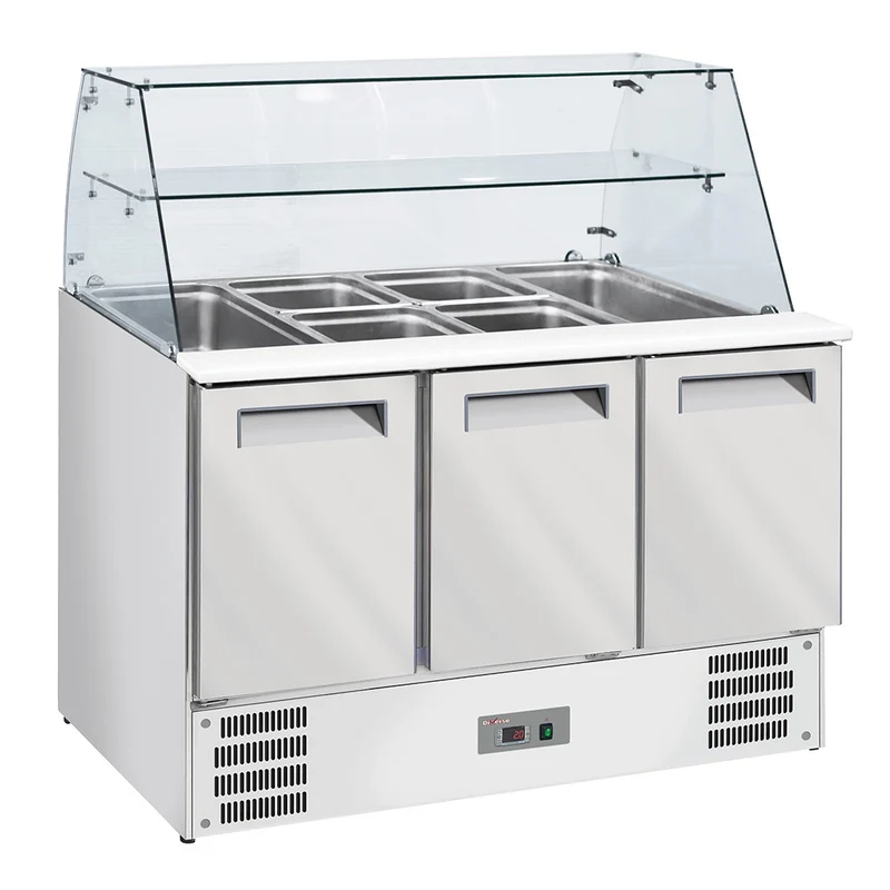 Profi-Saladette , 3-türig mit gewölbtem Glasaufsatz , 4 x GN 1/1, WR-SAL6-L3