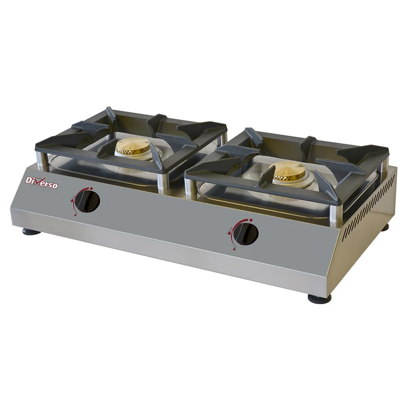 Gas-Hockerkocher 2-flammig , 10 kW , Auftischgerät aus Edelstahl, WR-RTD/2G