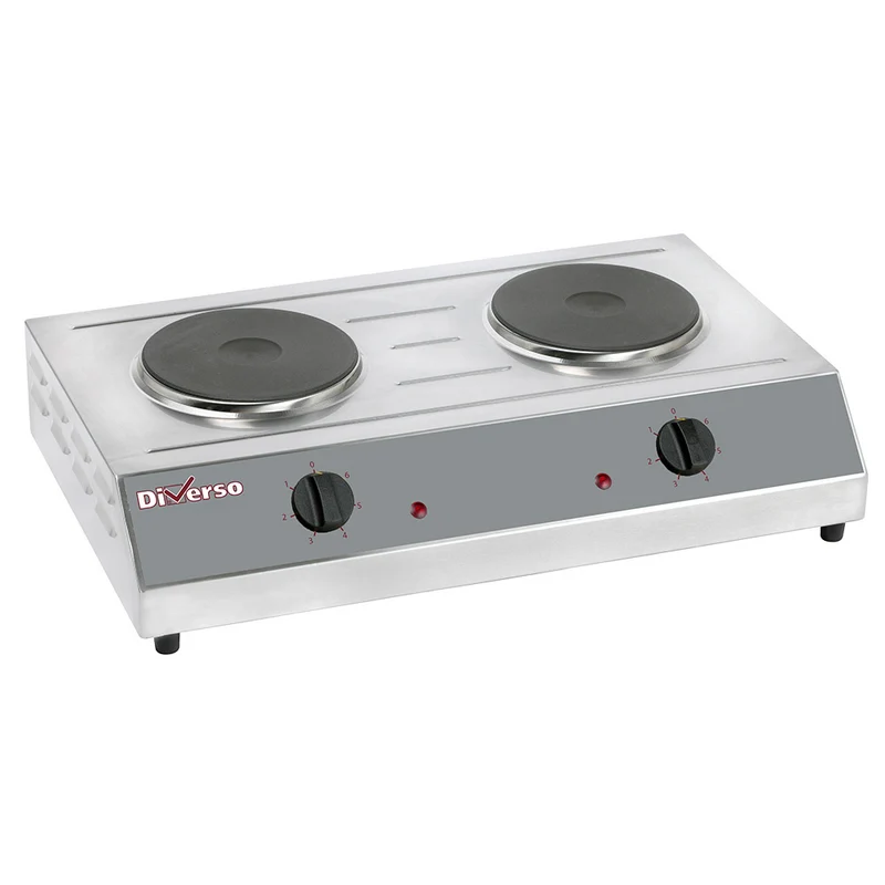 Profi Doppelkochplatte Elektro , 2 Gusseisenplatten , Tischgerät Edelstahl, WR-RTD/2E