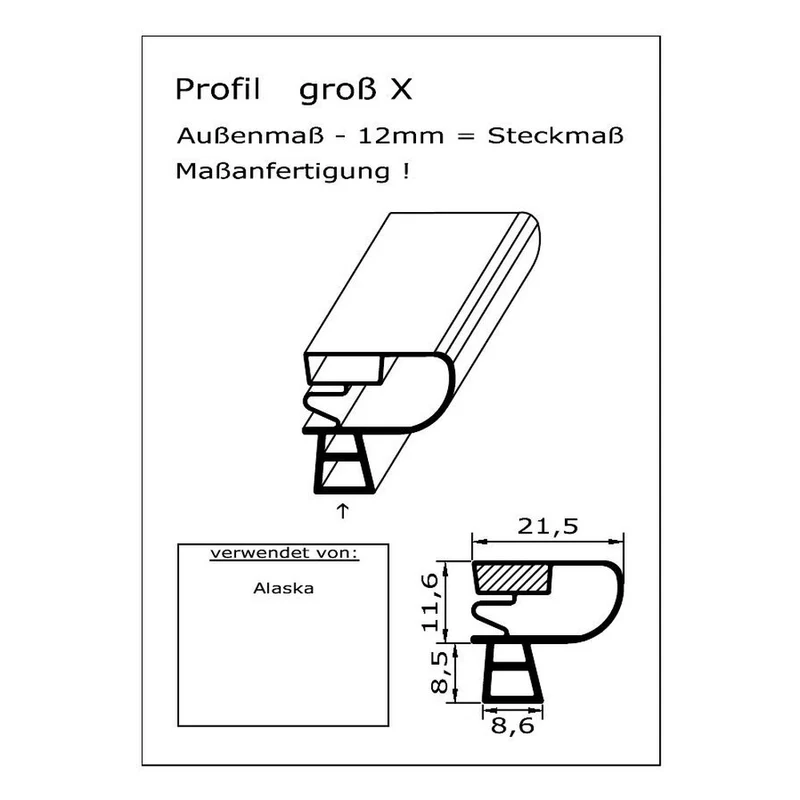 Magnetdichtung - Profil groß X inkl. Magnetband - Länge: 2000mm