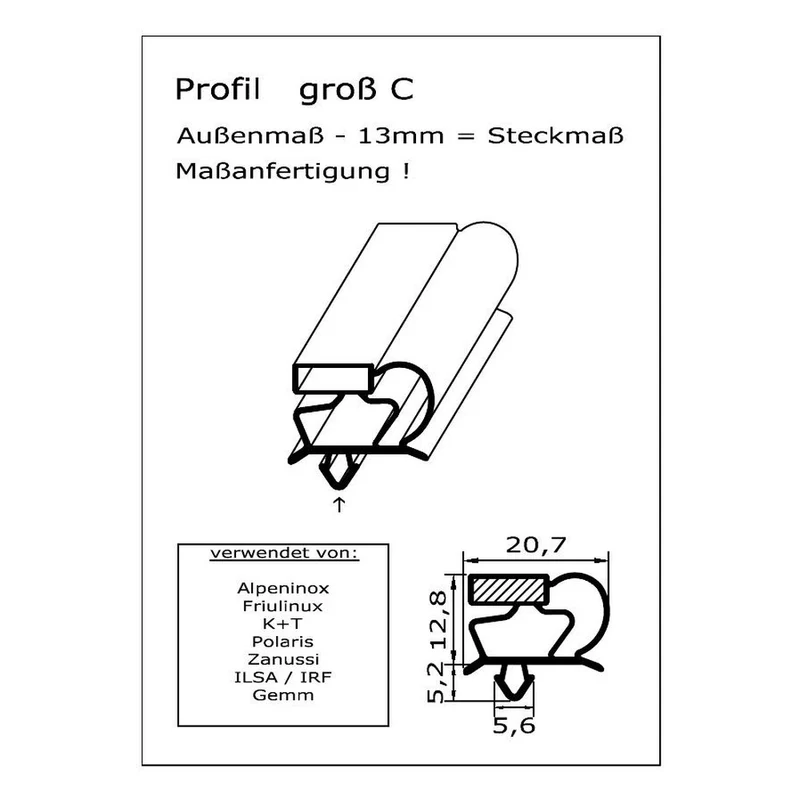 Magnetdichtung - Profil groß C inkl. Magnetband - Länge: 2500mm