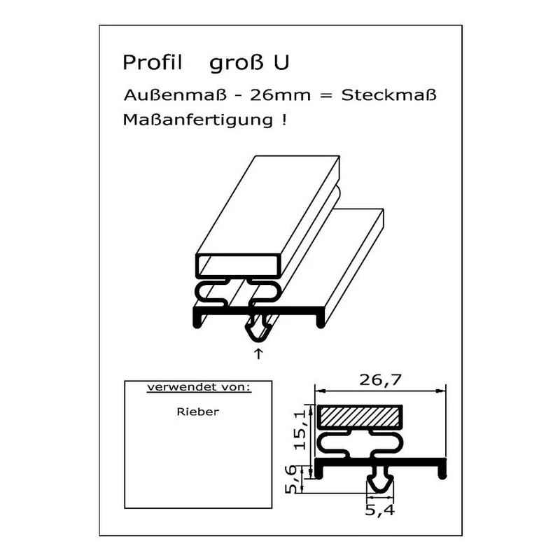 Magnetdichtung - Profil groß U inkl. Magnetband - Länge: 2500mm