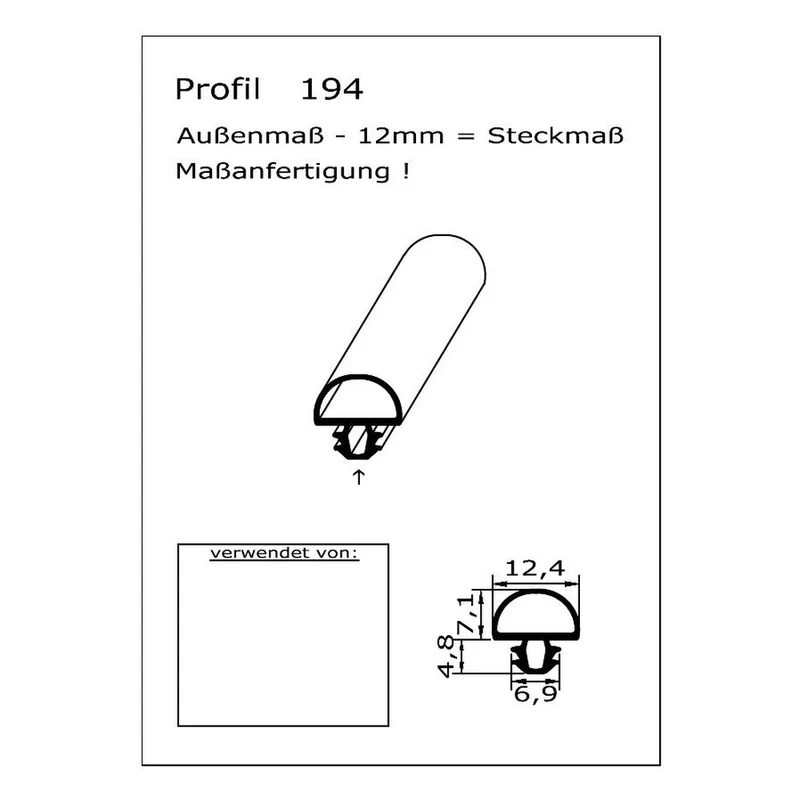 Profil ohne Magnet - Profil 194 - Länge: 2000mm