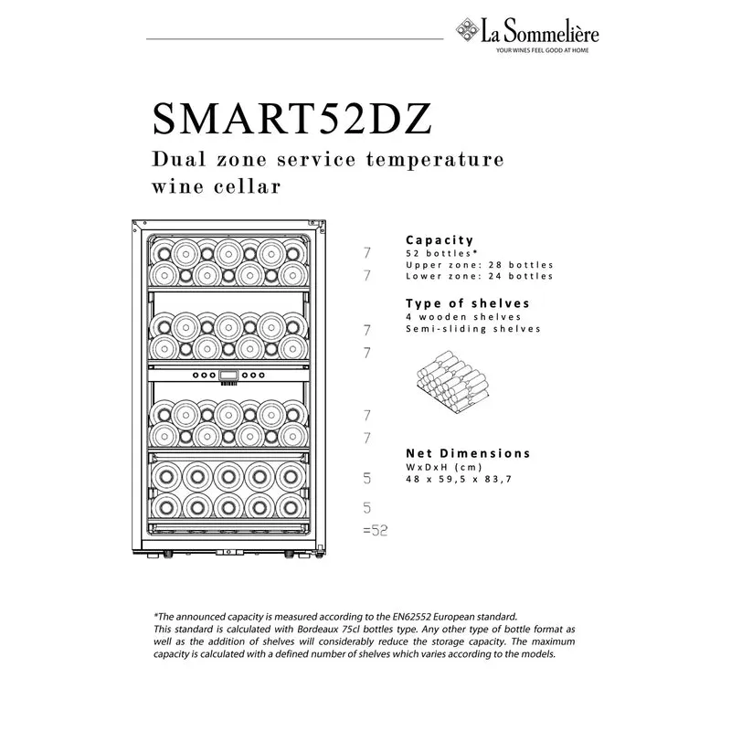 Weinkühlschrank 52 Flaschen La Sommelière SMART52DZ