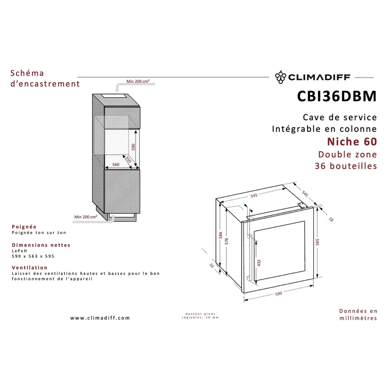 Weinkühlschrank 36 Flaschen Climadiff CBI36DBM