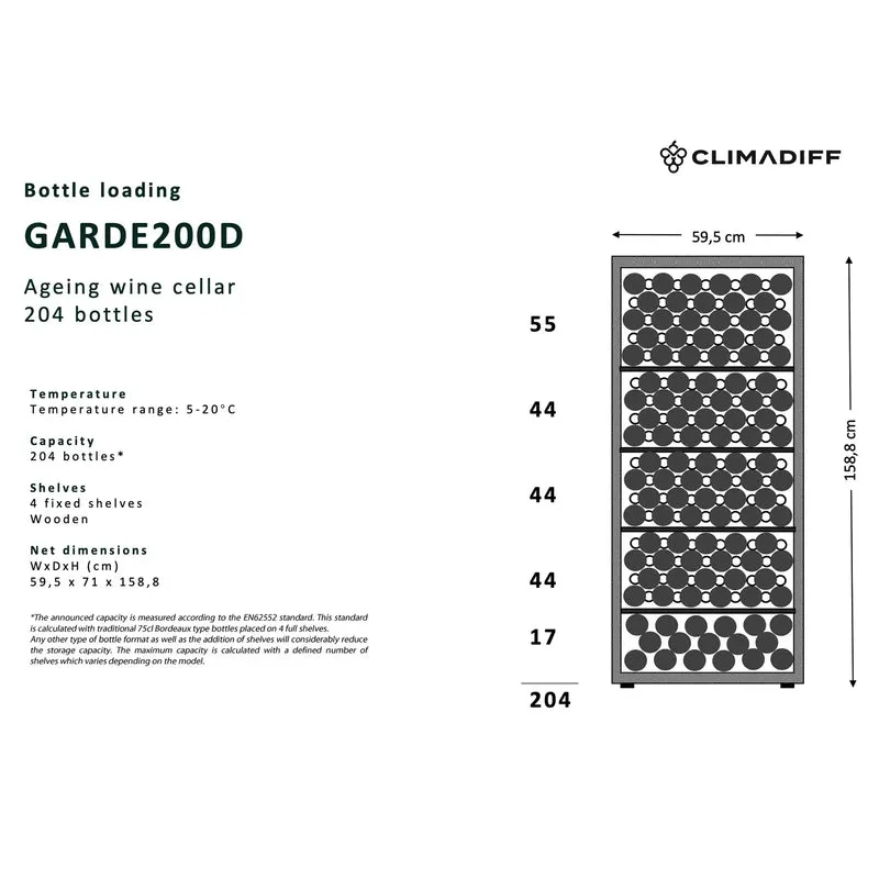 Weinkühlschrank 204 Flaschen Climadiff GARDE200D