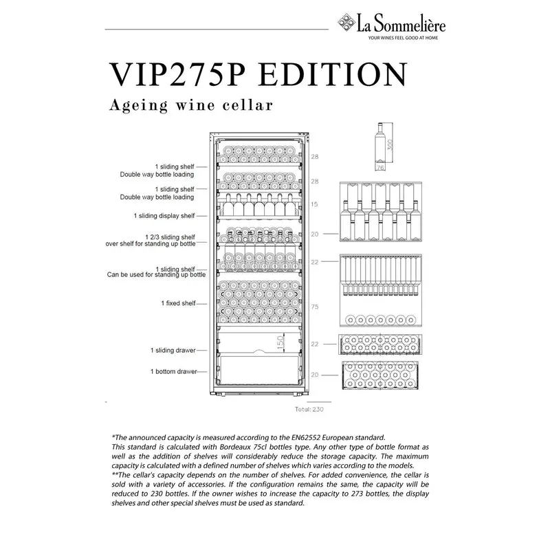 Weinkühlschrank 273 Flaschen La Sommelière VIP275P EDITION