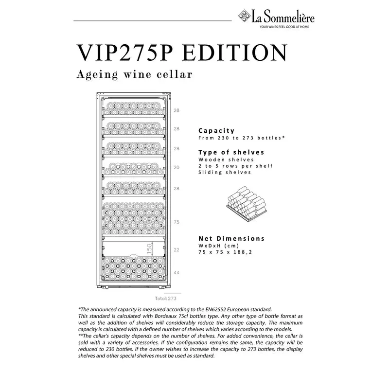 Weinkühlschrank 273 Flaschen La Sommelière VIP275P EDITION
