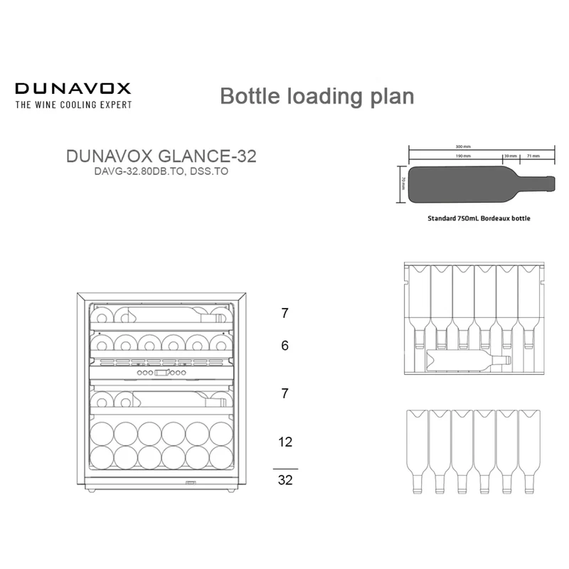 Weinkühlschrank 32 Flaschen Dunavox Horizon-32.TO Black
