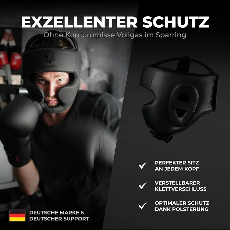 B-Ware FIGHTR MMA Kopfschutz Core All Black XL verstellbar für Boxen und Sparring 78cm