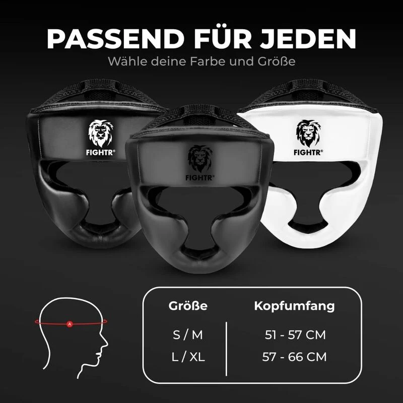B-Ware FIGHTR Kopfschutz Kunstleder schwarz L/XL verstellbarer Verschluss Kampfsport