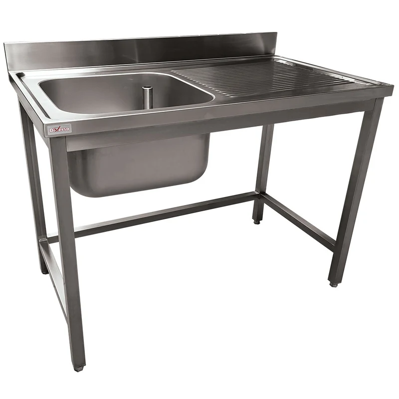 Gastro Spültisch 1400 mm , 1 Becken rechts , Ohne Grundboden, WR-E1C1-4D
