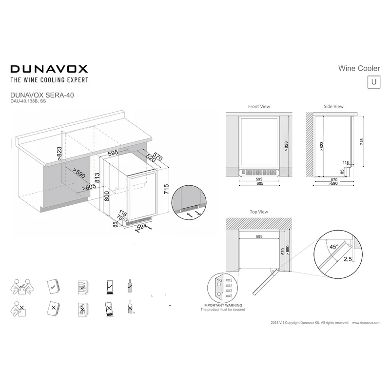 Champagnerkühlschrank 40 Flaschen Dunavox Sera-40 Stainless